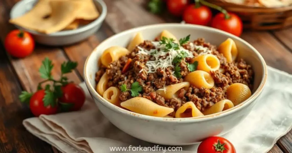 Ground beef and pasta shells tips