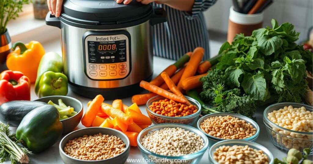 Fork-And-Fry-A-serene-kitchen-scene-featuring-a-stylish-Instant-Pot-surrounded-by-fresh-vegetables